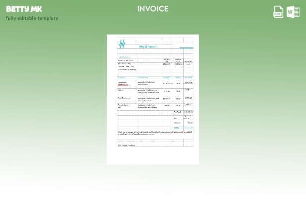 Шаблон за фактура за кралско одморалиште во модерен стил